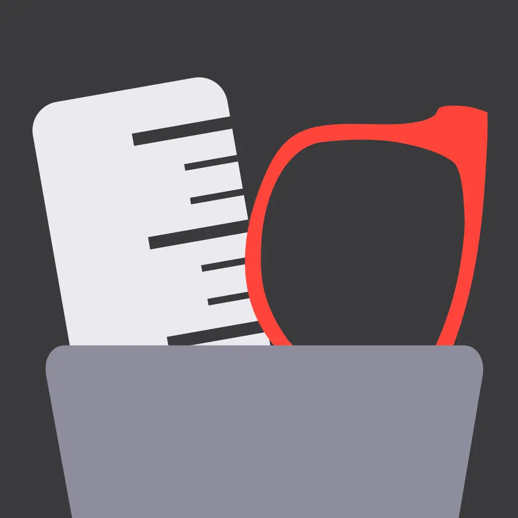 App icon of a pair of red glasses and a ruler coming out of a penholder